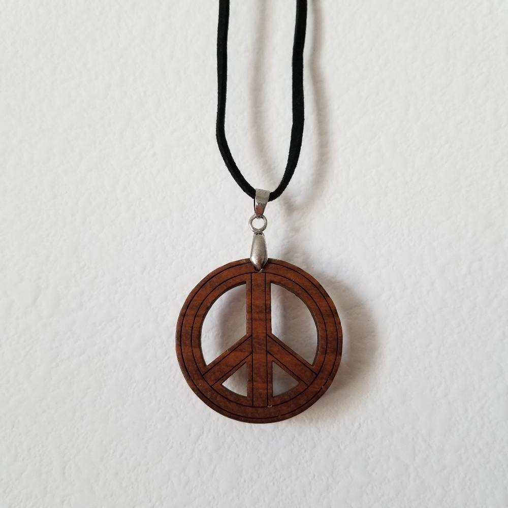 Vintage Natural Wood Peace Necklace